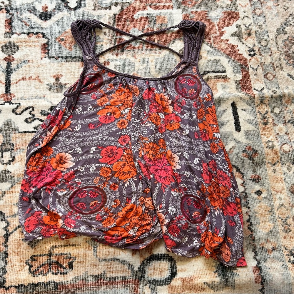 Free People Floral Sleeveless Top - Orange and Pink